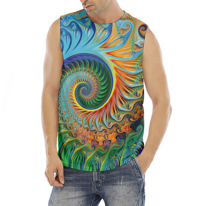 Trippy Fractal Print Men's Fitness Tank Top