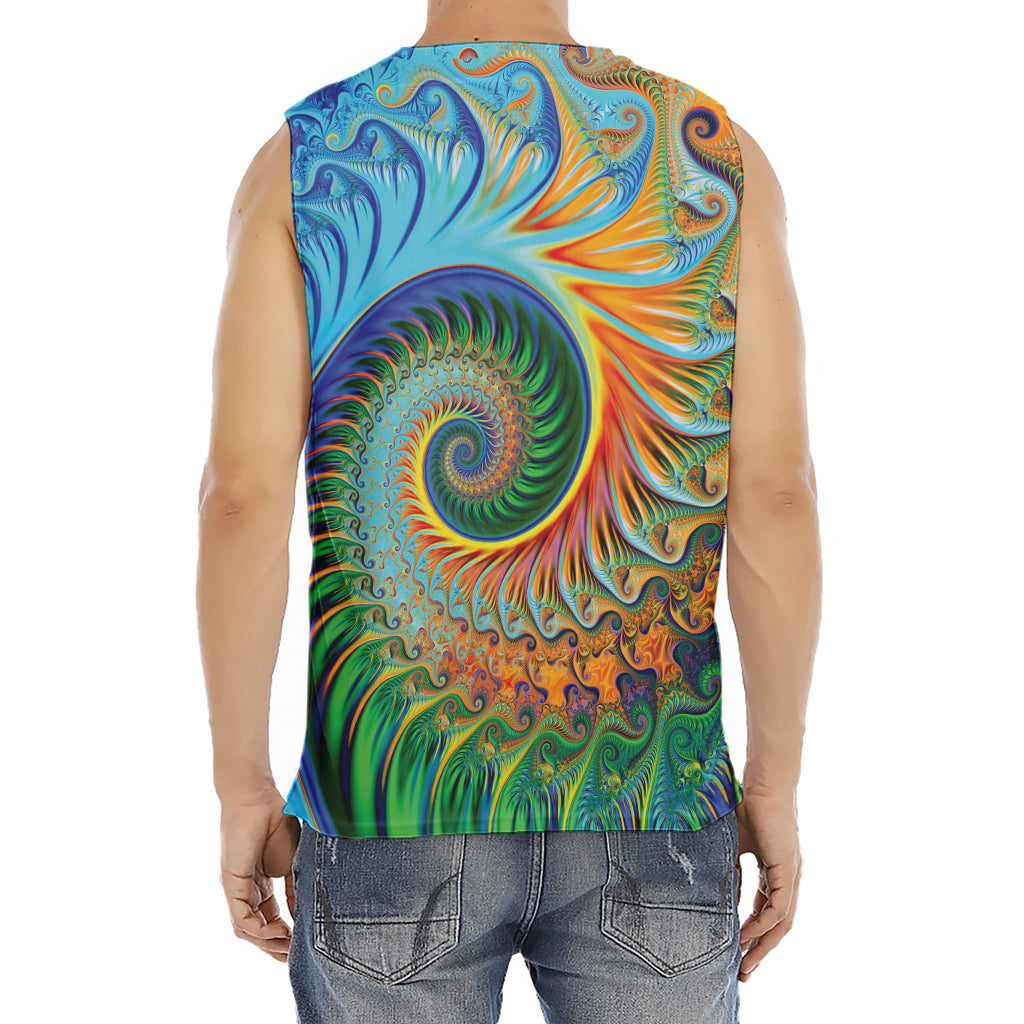 Trippy Fractal Print Men's Fitness Tank Top