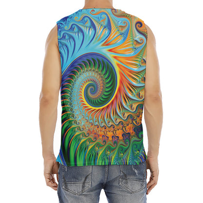 Trippy Fractal Print Men's Fitness Tank Top