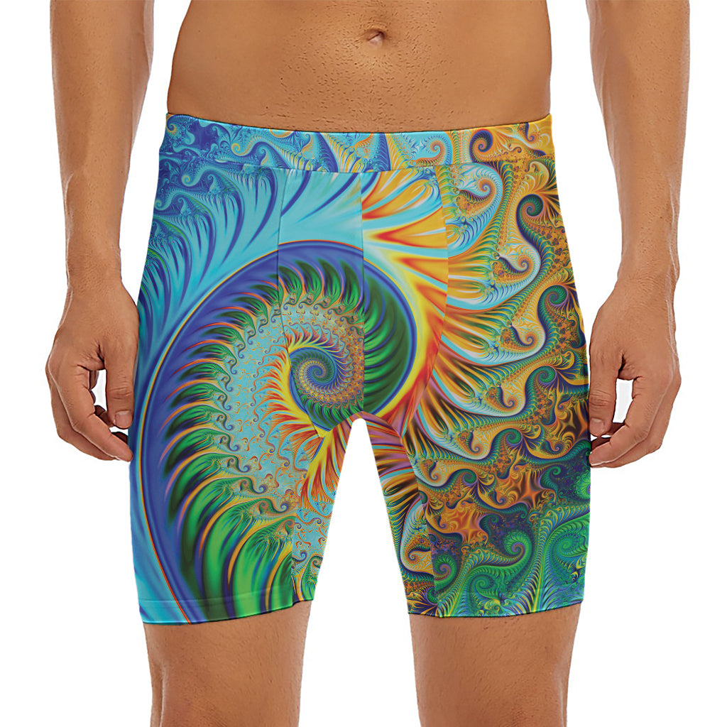 Trippy Fractal Print Men's Long Boxer Briefs