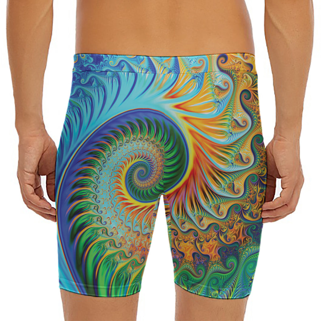 Trippy Fractal Print Men's Long Boxer Briefs