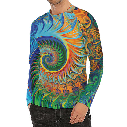 Trippy Fractal Print Men's Long Sleeve Rash Guard