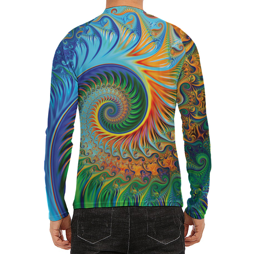 Trippy Fractal Print Men's Long Sleeve Rash Guard