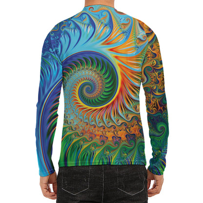 Trippy Fractal Print Men's Long Sleeve Rash Guard