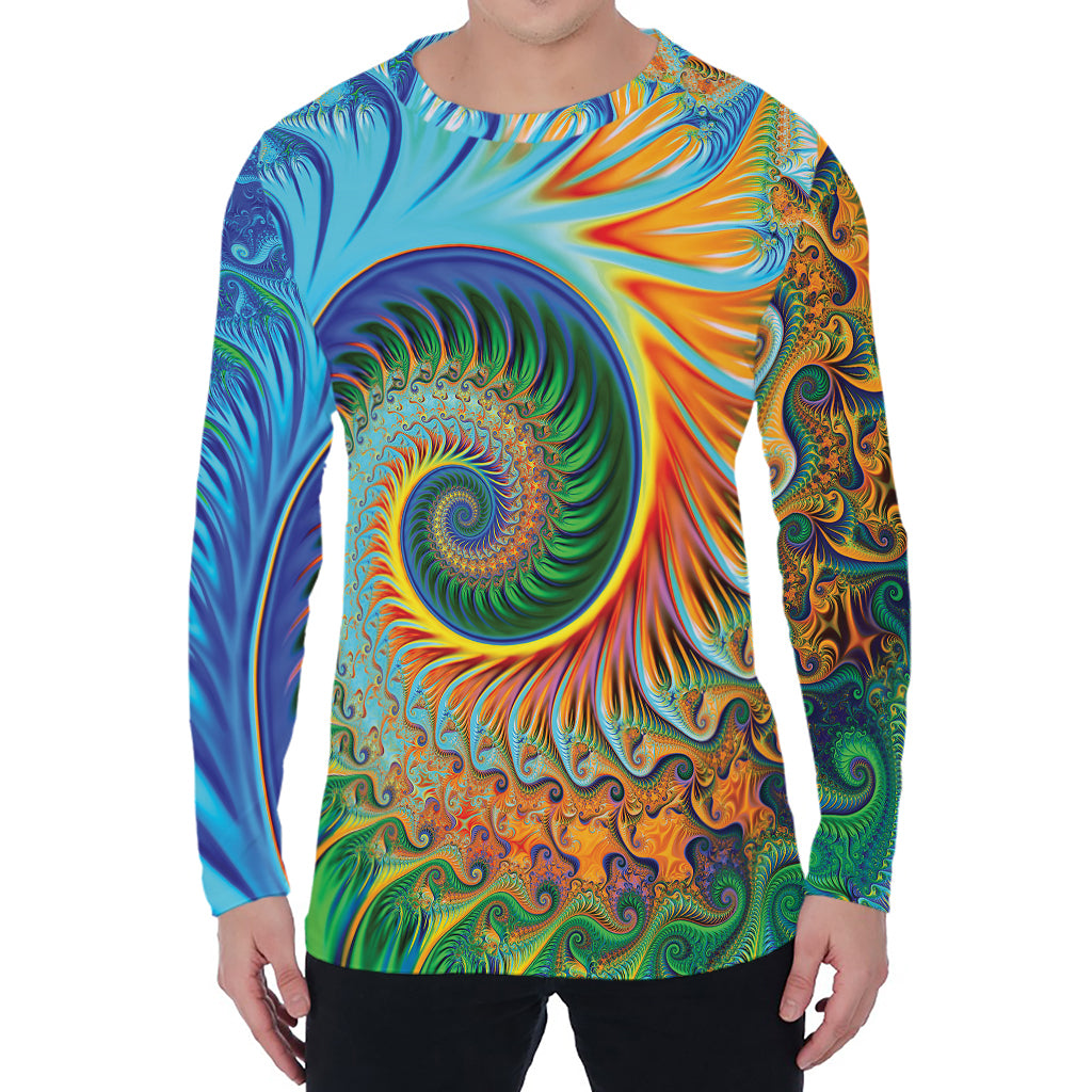 Trippy Fractal Print Men's Long Sleeve T-Shirt