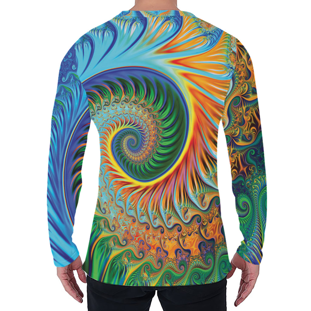 Trippy Fractal Print Men's Long Sleeve T-Shirt