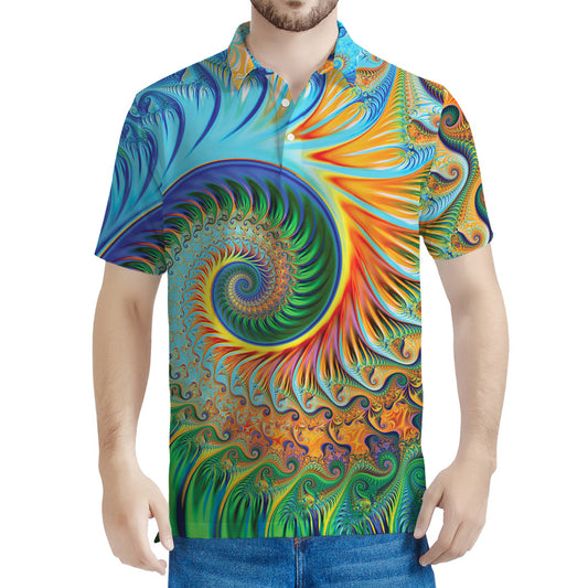 Trippy Fractal Print Men's Polo Shirt