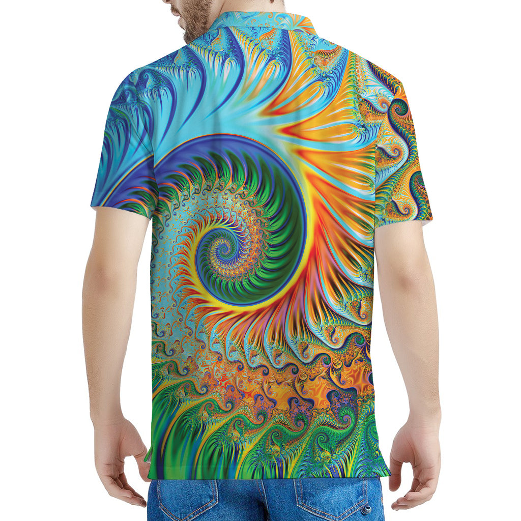Trippy Fractal Print Men's Polo Shirt