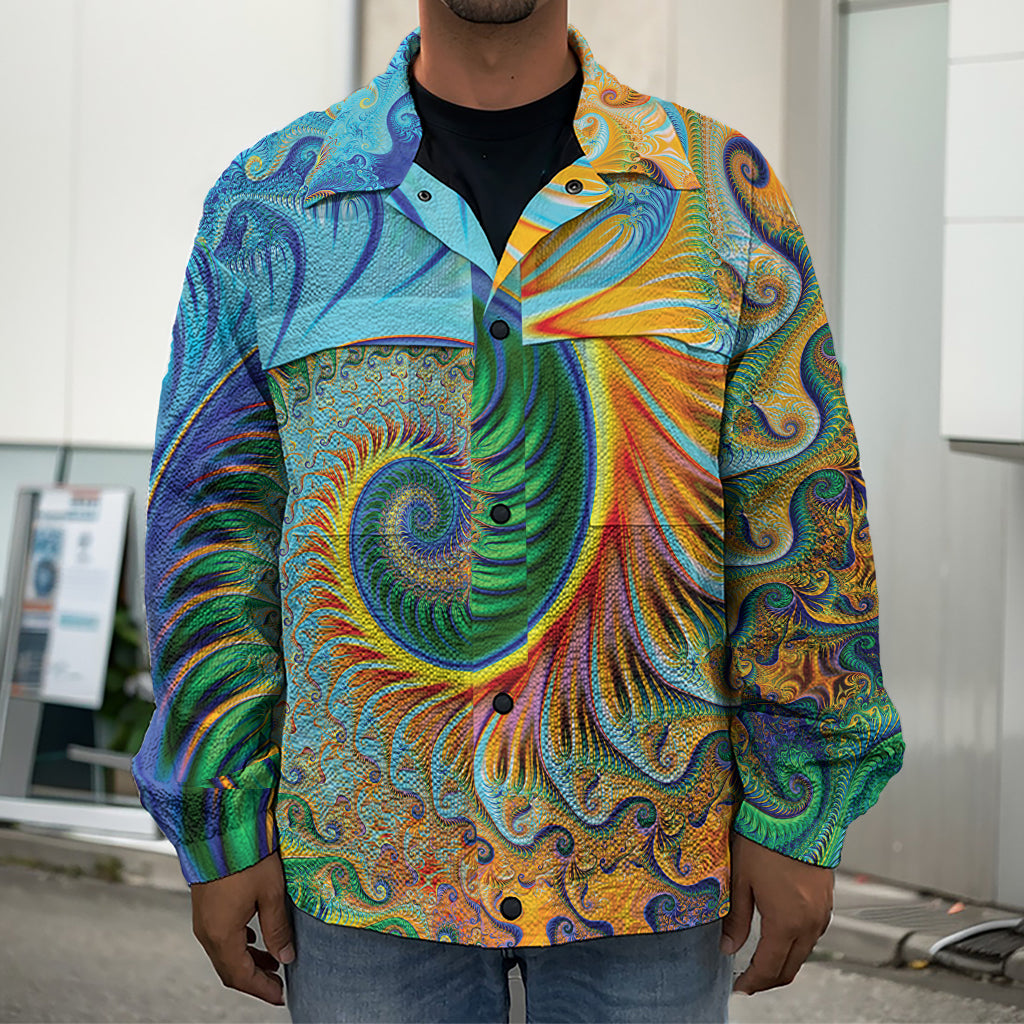 Trippy Fractal Print Men's Shirt Jacket