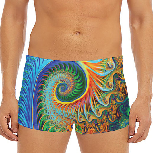 Trippy Fractal Print Men's Short Boxer Briefs