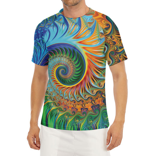 Trippy Fractal Print Men's Short Sleeve Rash Guard