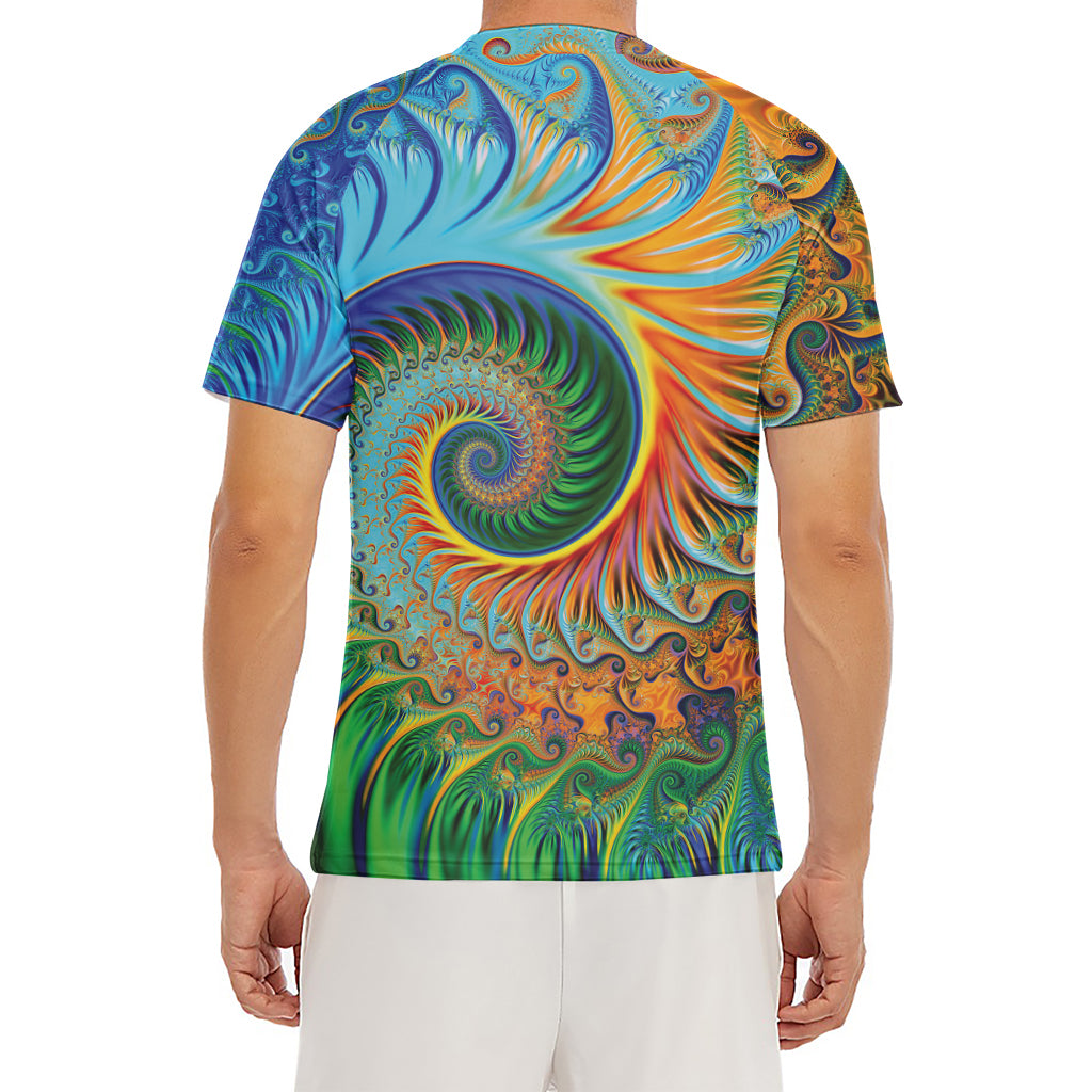 Trippy Fractal Print Men's Short Sleeve Rash Guard
