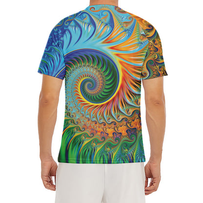 Trippy Fractal Print Men's Short Sleeve Rash Guard