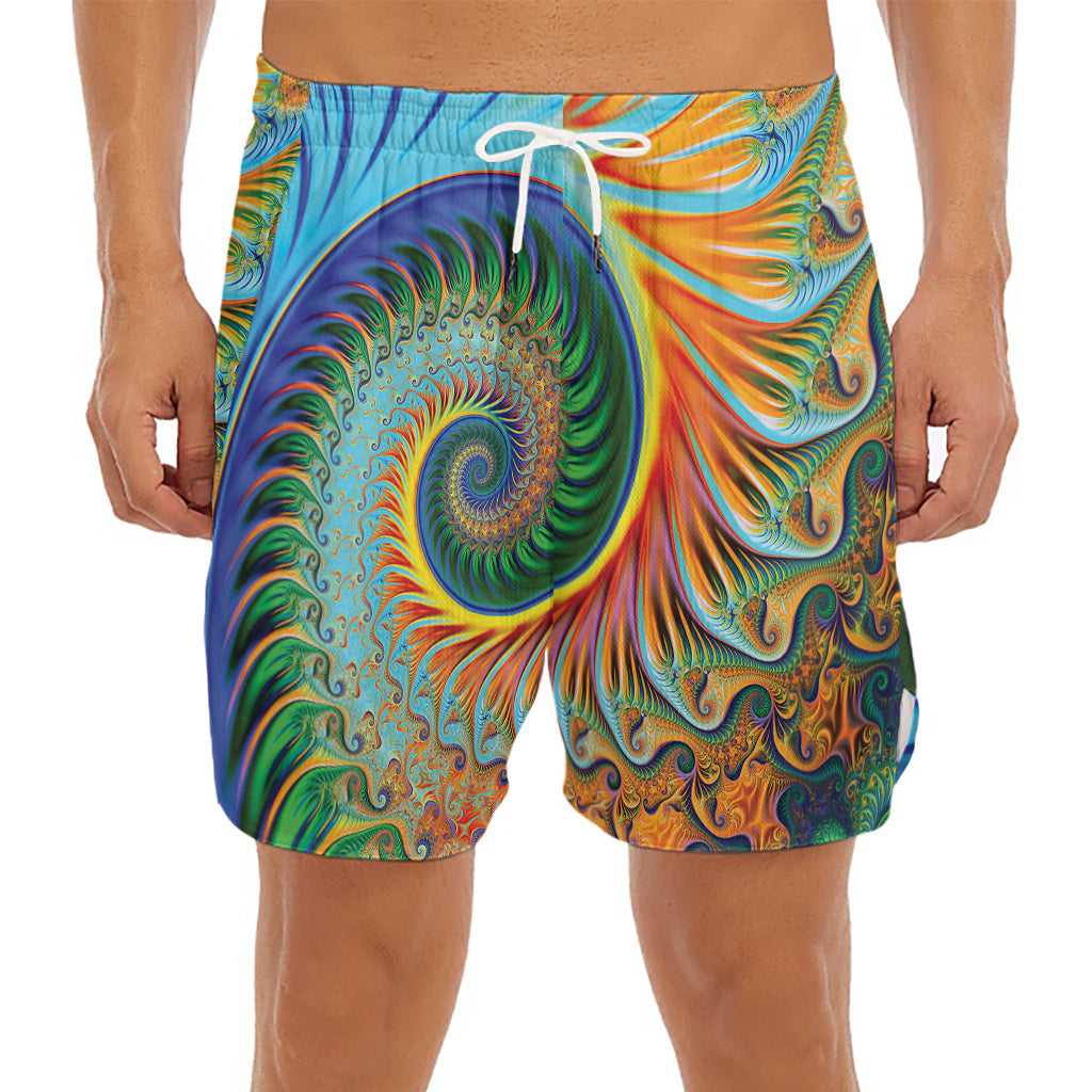 Trippy Fractal Print Men's Split Running Shorts