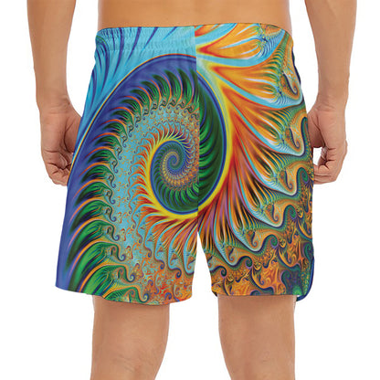 Trippy Fractal Print Men's Split Running Shorts