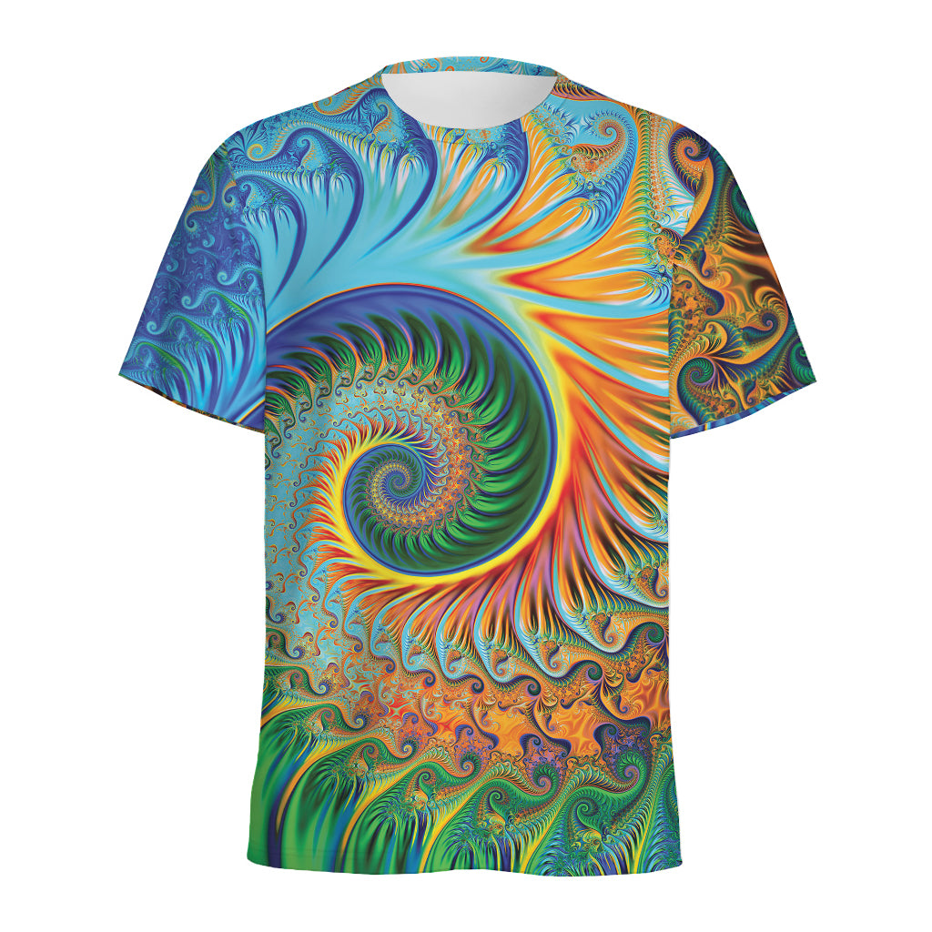 Trippy Fractal Print Men's Sports T-Shirt