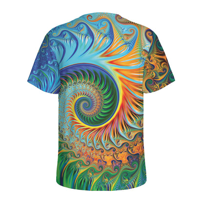 Trippy Fractal Print Men's Sports T-Shirt