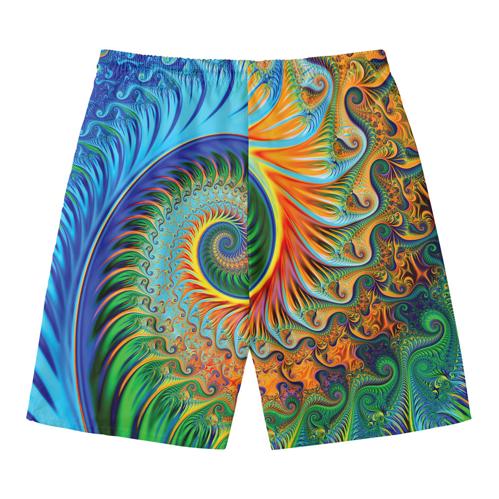 Trippy Fractal Print Men's Swim Trunks