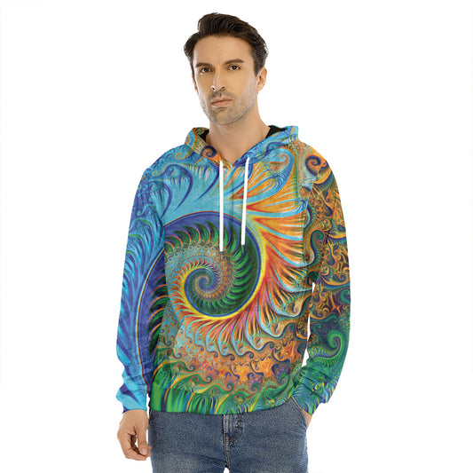 Trippy Fractal Print Men's Velvet Pullover Hoodie