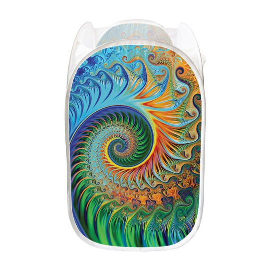 Trippy Fractal Print Mesh Laundry Hamper