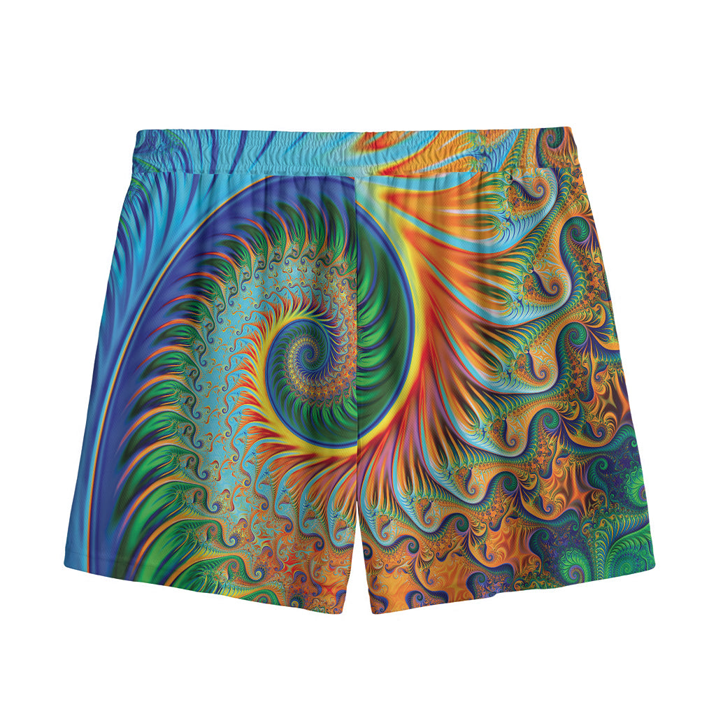 Trippy Fractal Print Mesh Shorts
