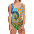 Trippy Fractal Print One Piece Swimsuit