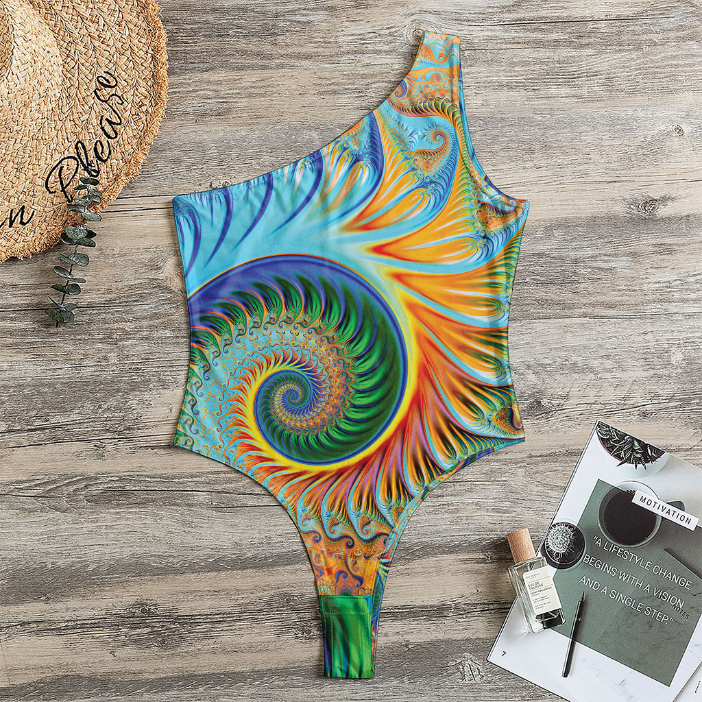 Trippy Fractal Print One Shoulder Bodysuit