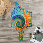 Trippy Fractal Print One Shoulder Bodysuit