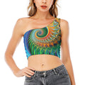 Trippy Fractal Print One Shoulder Crop Top
