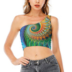Trippy Fractal Print One Shoulder Crop Top