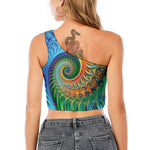 Trippy Fractal Print One Shoulder Crop Top