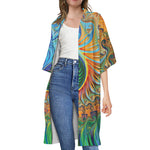 Trippy Fractal Print Open Front Beach Cover Up