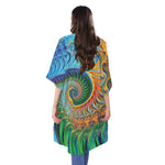 Trippy Fractal Print Open Front Beach Cover Up
