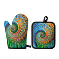Trippy Fractal Print Oven Mitt And Pot Holder Set