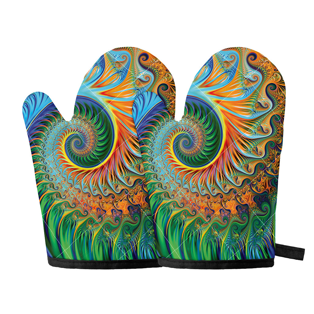 Trippy Fractal Print Oven Mitts