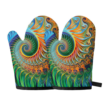 Trippy Fractal Print Oven Mitts