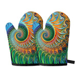 Trippy Fractal Print Oven Mitts