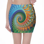 Trippy Fractal Print Pencil Mini Skirt