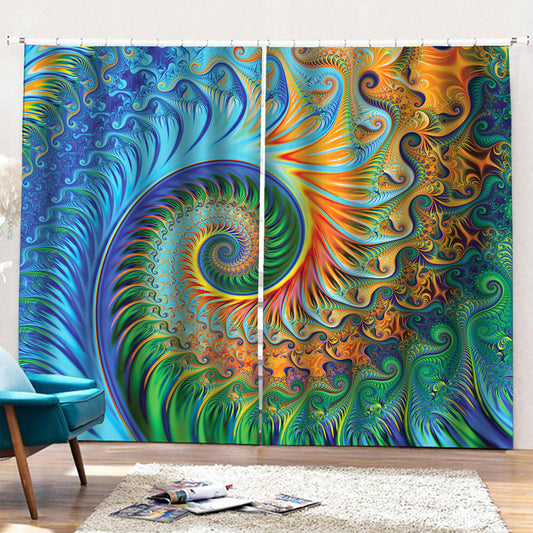 Trippy Fractal Print Pencil Pleat Curtains