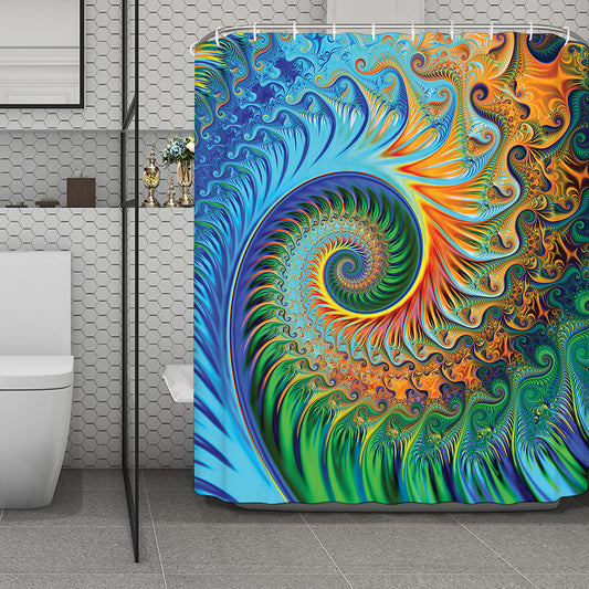 Trippy Fractal Print Polyester Shower Curtain