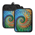 Trippy Fractal Print Pot Holders With Pocket