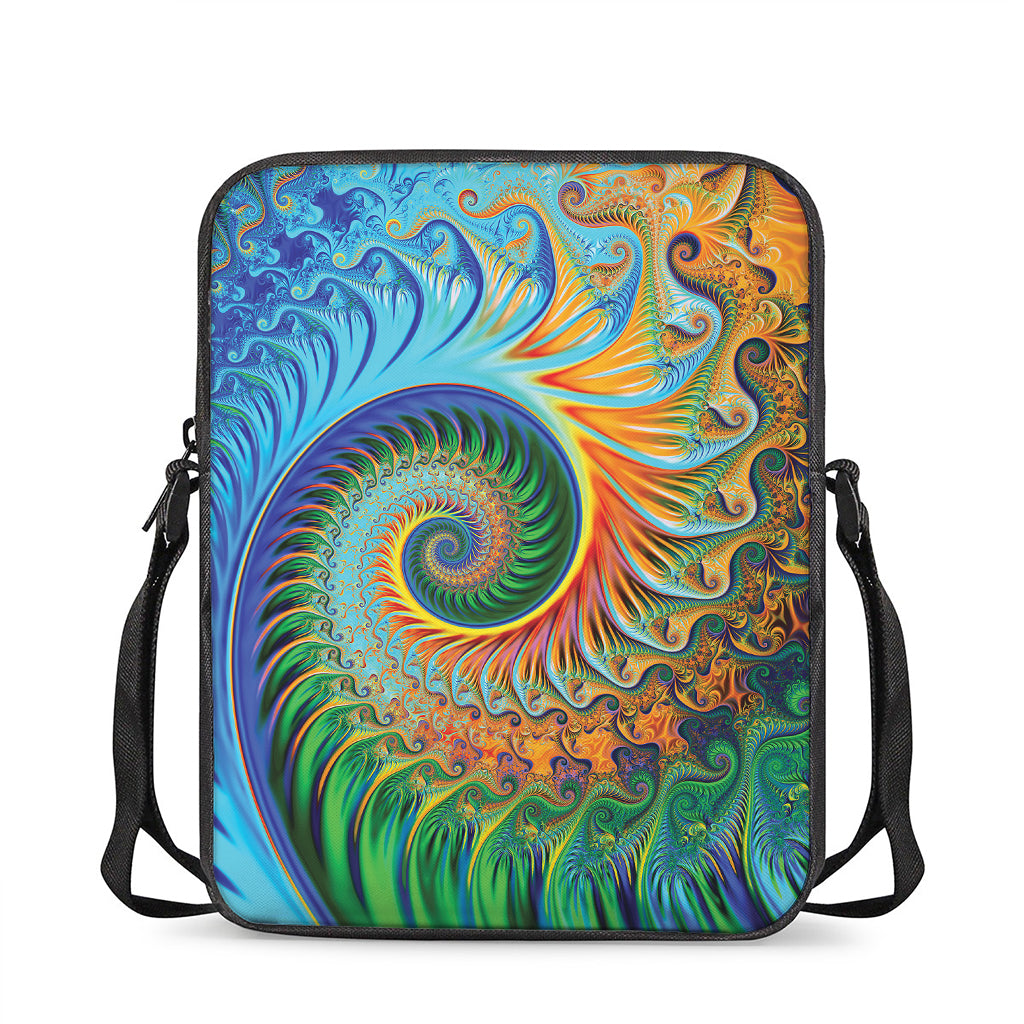 Trippy Fractal Print Rectangular Crossbody Bag