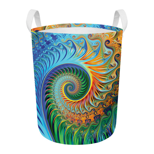 Trippy Fractal Print Round Laundry Basket