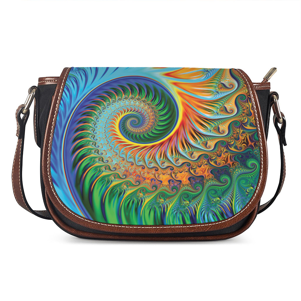 Trippy Fractal Print Saddle Bag