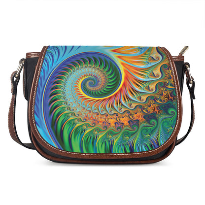 Trippy Fractal Print Saddle Bag