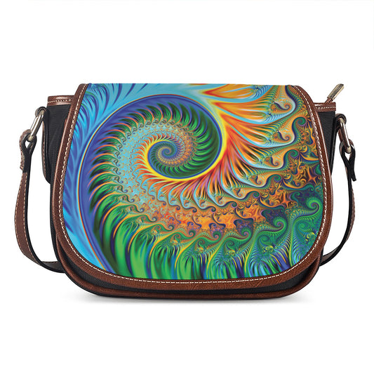 Trippy Fractal Print Saddle Bag
