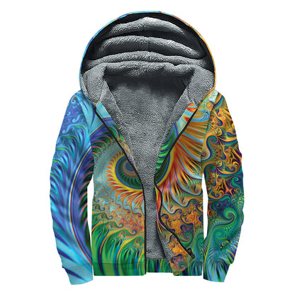 Trippy Fractal Print Sherpa Lined Zip Up Hoodie