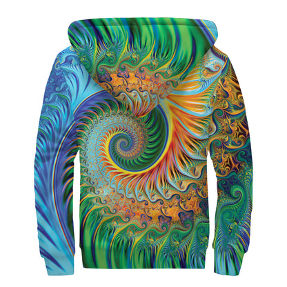 Trippy Fractal Print Sherpa Lined Zip Up Hoodie