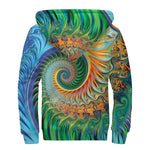 Trippy Fractal Print Sherpa Lined Zip Up Hoodie