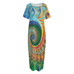 Trippy Fractal Print Short Sleeve Long Nightdress